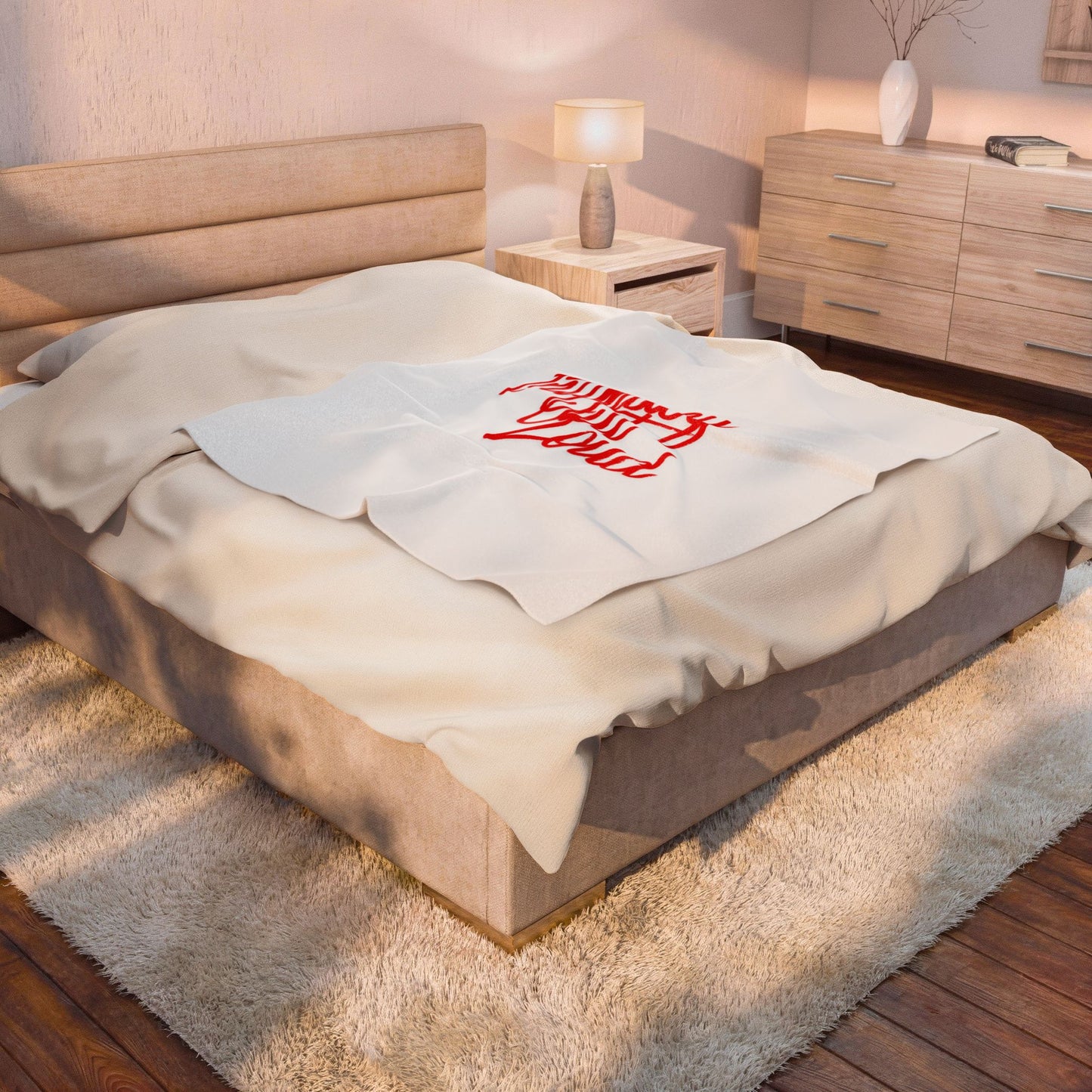 Intimacy Out Loud Velveteen Plush Blanket | Script Typography, Red Text on White