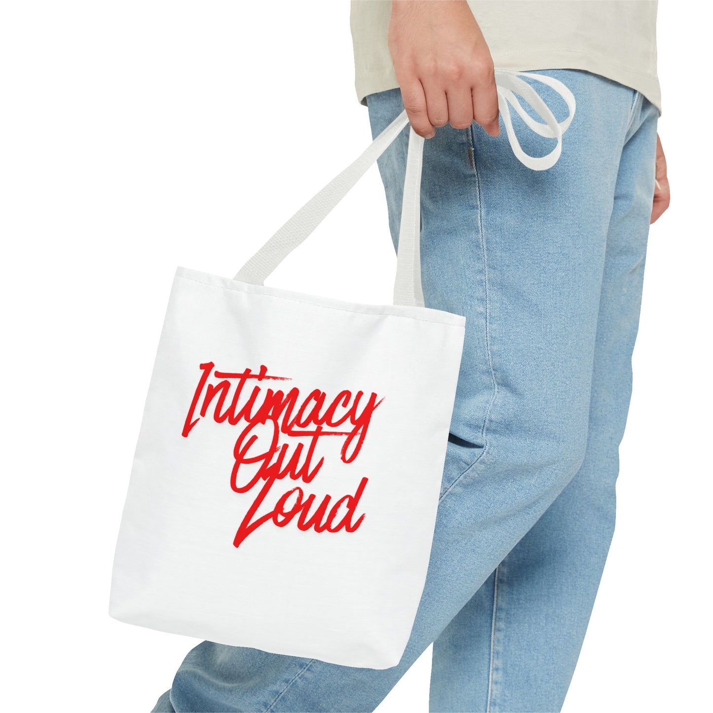 Intimacy Out Loud Tote Bag | Script Typography, Red Handwritten Design