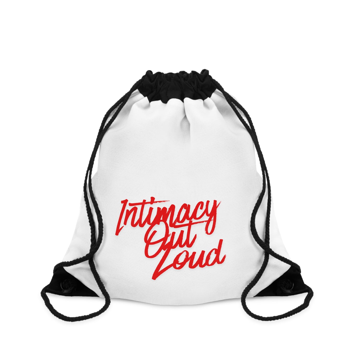 Intimacy Out Loud Drawstring Bag | Script Red Typography, Minimal Design