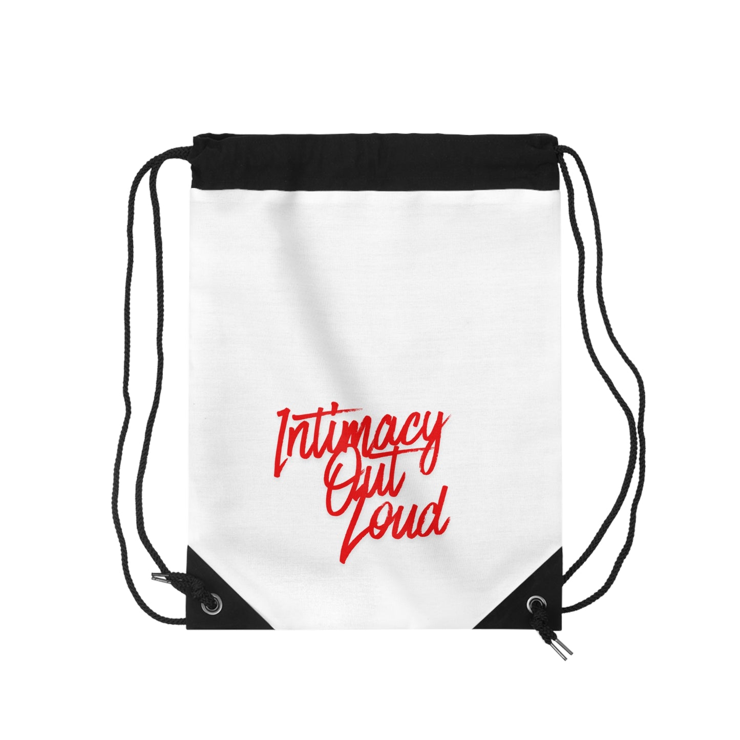 Intimacy Out Loud Drawstring Bag | Script Red Typography, Minimal Design