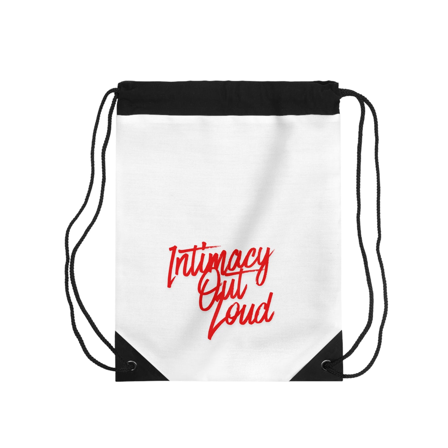 Intimacy Out Loud Drawstring Bag | Script Red Typography, Minimal Design