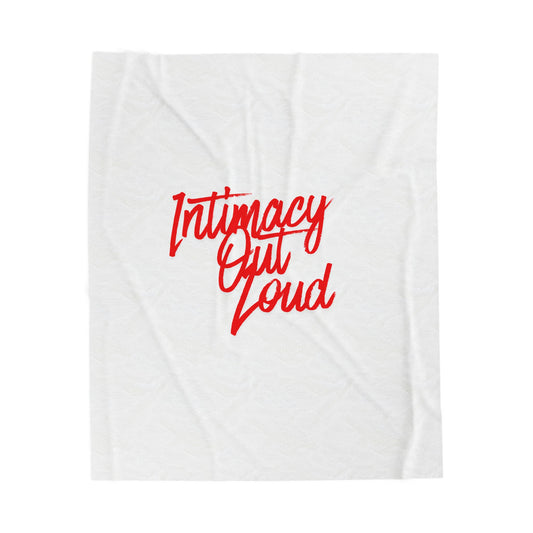 Intimacy Out Loud Velveteen Plush Blanket | Script Typography, Red Text on White